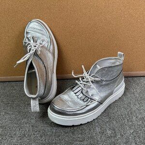 Dr Martens Jemima Leather Kiltie Chukka Moc Boots Metallic Silver Women's US 8